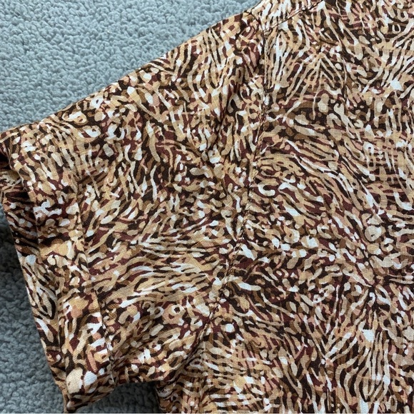 Rachel Zoe 100% Linen Abstract Print Short Sleeve Button Up Top Sz L - Picture 2 of 7